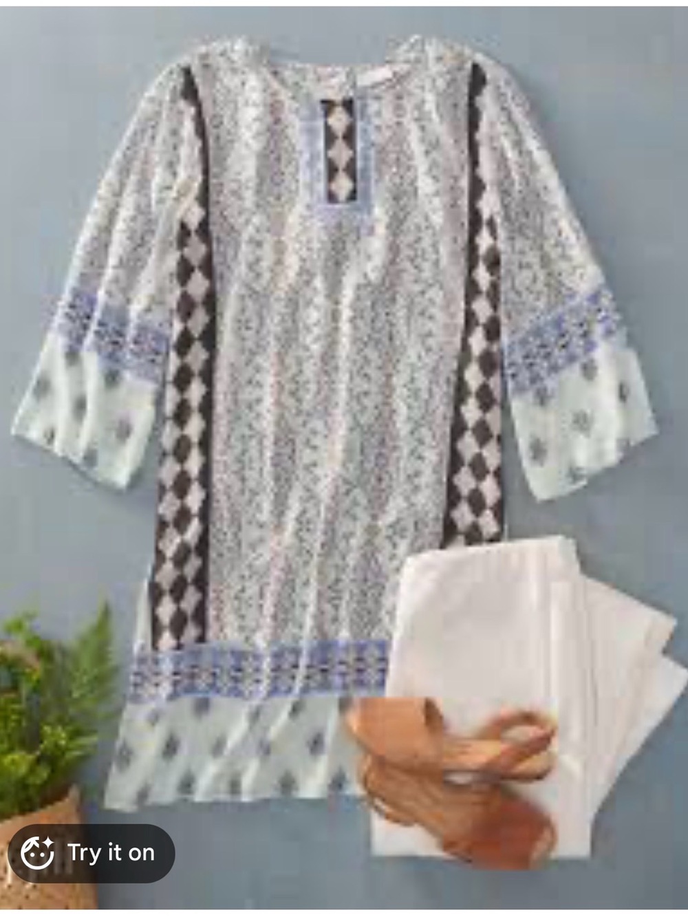 J Jill Tunic Blouse Dress Women Size Small  Boho Printed Blue New